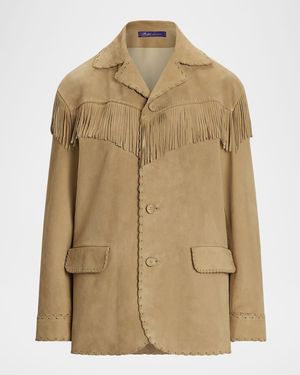 Ryland Fringe-Trim Suede Coat
