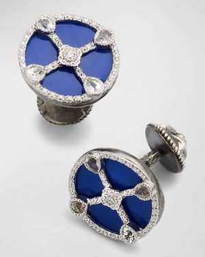 Men's Blue Enamel Romero Cufflinks with Diamonds and Sapphires