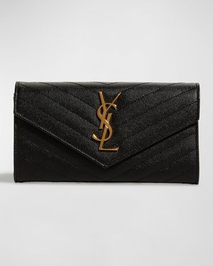 YSL Monogram Large Flap Wallet in Grained Leather