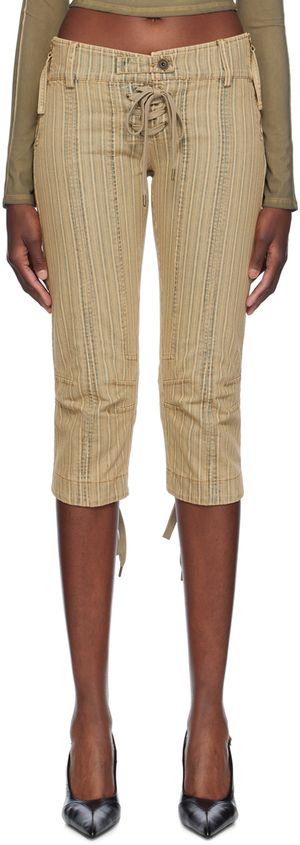 KNWLS Short de style capri kaki et beige en denim à rayures