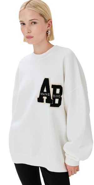 ANINE BING Miles Sweatshirt Letterman Off White Off White S