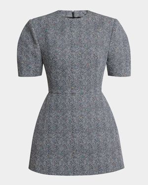 Cotton Twill Herringbone Mini Dress