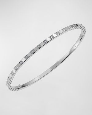 Ice Cube 18K White Gold Semi-Diamond Bangle Bracelet, Size Medium