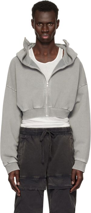 Entire Studios Pull à capuche écourté gris à glissière - Uniform
