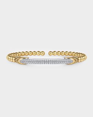14K White and Yellow Gold Bujukan Diamond Bar Split Bangle Bracelet