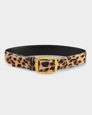 Leopard-Print Ponyhair Belt