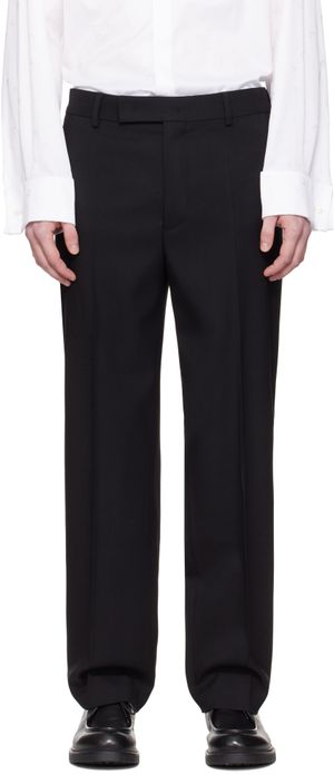 Marine Serre Black Virgin Wool Twill Pleated Trousers