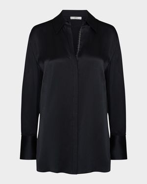 Lace-Trim Silk Relaxed Shirt