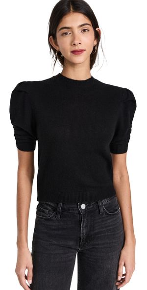 FRAME Ruched Sleeve Cashmere Sweater Noir XL