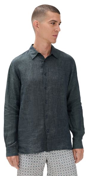 Orlebar Brown Justin Lino Stitched Button Down Saltwater Blue XL