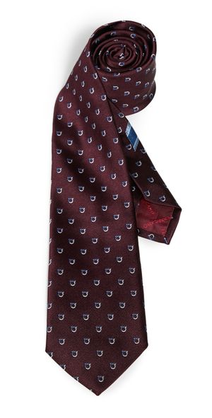 FERRAGAMO Jacquard Silk Tie Bordeaux One Size