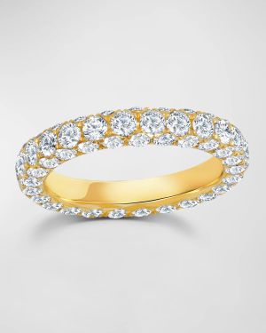 18k Gold 3-Side Diamond Band Ring, Size 6