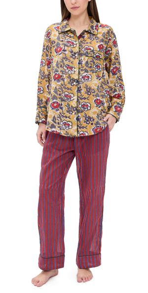 Folkloore Long Pajama Set Purple & Burgundy Flowers L