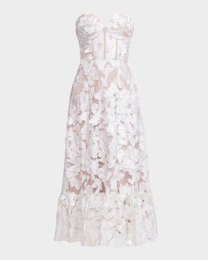 Lauren Butterfly-Embroidered Corset Midi Dress