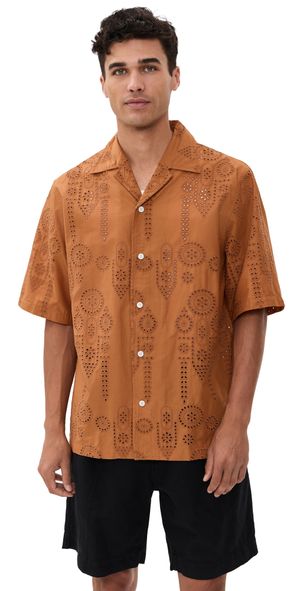 NN07 Ben Embroidered Camp Shirt Caramel L