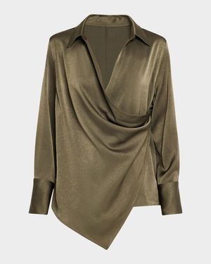 Fluid-Satin Relaxed Wrap Shirt
