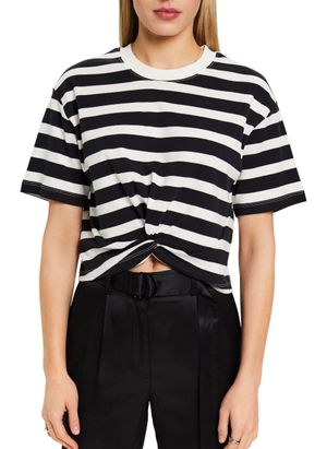 Esprit - Tee-shirt col rond droit en coton rayé - Taille L - Noir