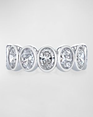 18K White Gold 7 Stone Band with Bezel Set Oval Cut Diamonds, 1.40ct