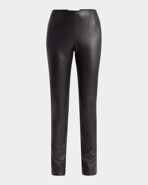 Lakun Leather Skinny-Leg Slit-Hem Pants