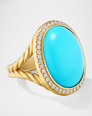 Oval Ring with Gemstone and Diamonds in 18K Gold, 24.5x21mm