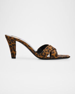 Jill Leopard Crisscross Mule Sandals