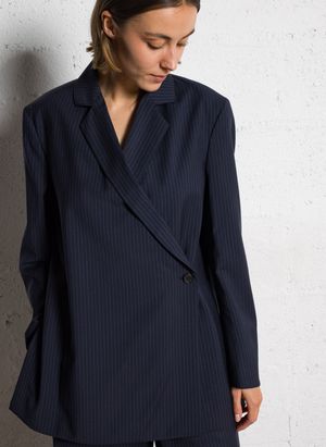 Rue De Tokyo - Veste blazer droite en laine - Taille M - Bleu