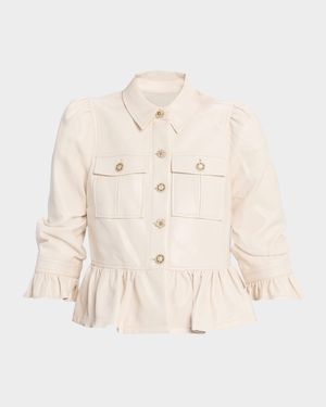 Delanie Ruffled Vegan Leather Jacket