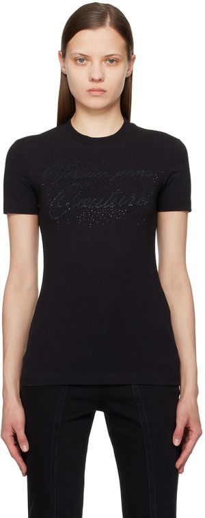 Versace Jeans Couture Black Crystal-Cut T-Shirt