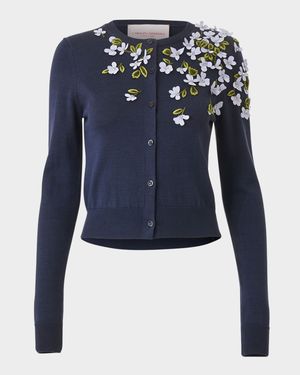 Floral Embroidered Crewneck Cardigan