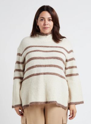 Vero Moda Curve - Pull col montant à rayures - Taille 52-54 - Beige