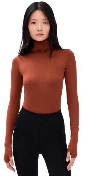 Commando Prima Ballet Turtleneck Thong Bodysuit with Thumbholes Brick One Size