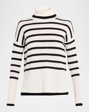 Cashmere Striped Rib Knit Turtleneck