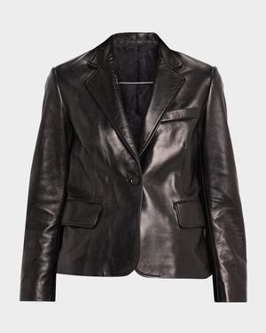 Leather Single-Breasted Blazer Jacket