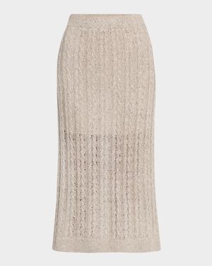 Sequined Cable Knit Body-Con Midi Skirt