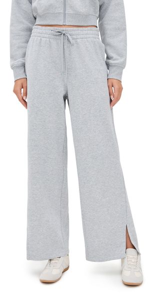 Beyond Yoga Luxe Fleece Side Slit Wide Leg Pants Light Heather Gray M
