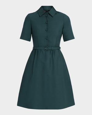 Short-Sleeve Belted Mini Shirtdress