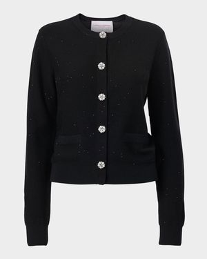 Shimmering Wool Crewneck Cardigan