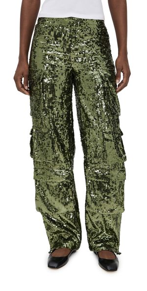 alice + olivia Olympia Mr Sequin Baggy Cargo Pants Dark Olive 2