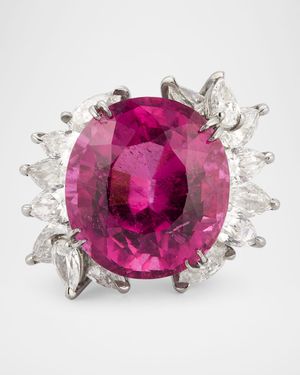 Platinum Rubellite and Diamond Ring, Size 6