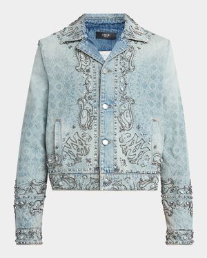 Men's Crystal Bandana Denim Jacket