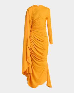 Draped Matte Viscose Jersey Cape Maxi Dress