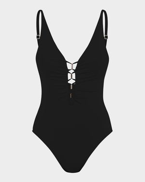 Island Goddess Plunge One-Piece Swimsuit