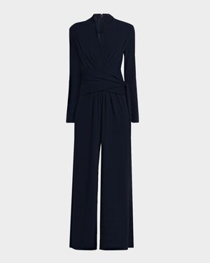 Wrap Jersey Wide-Leg Jumpsuit