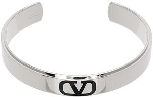 Valentino Garavani Silver & Black VLogo Signature Cuff Bracelet