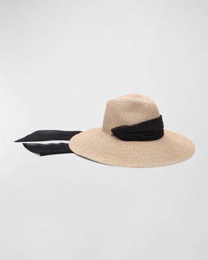 Cassidy Straw Fedora Hat w/ Chiffon Scarf
