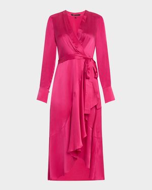 Victoria Faux-Wrap Silk Satin Midi Dress