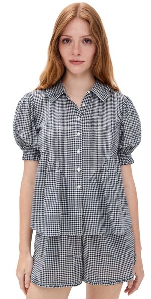 Birds of Paradis Jess Blouse Inkwell Gingham M