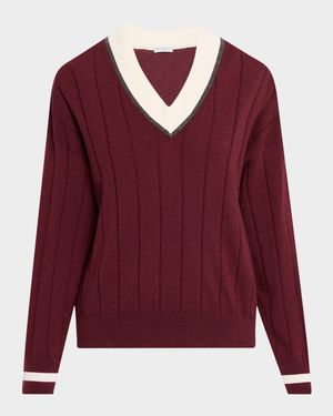 Monili V-Neck Cashmere Rib Knit Sweater