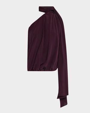 Celeste Draped Tie-Neck Silk Top