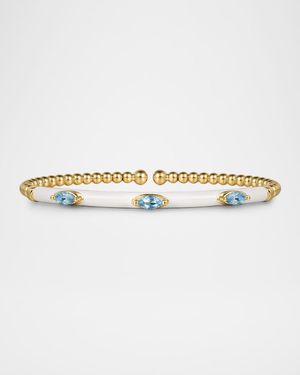 14K Yellow Gold Bujukan Blue Topaz Split Bangle with White Enamel